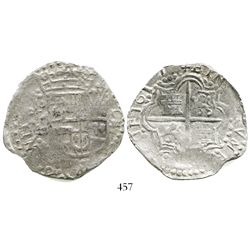 Potosi, Bolivia, cob 8 reales, 1617(M), Grade-1 quality, with tag but certificate missing.