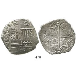 Potosi, Bolivia, cob 8 reales, (162)0T, mintmark "phi," quadrants of cross transposed, Grade 1, ex-H