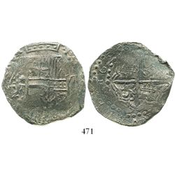 Potosi, Bolivia, cob 8 reales, 1620T, Grade 2.