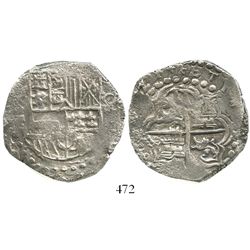 Potosi, Bolivia, cob 8 reales, (16)21T, quadrants of cross transposed, Grade-1 quality, with tag but