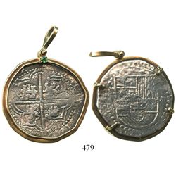 Potosi, Bolivia, cob 8 reales, Philip III, assayer not visible, Grade 2, mounted cross-side out in 1