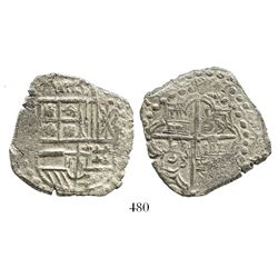 Potosi, Bolivia, cob 8 reales, Philip III, assayer not visible, Grade 2.