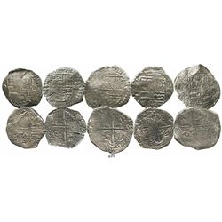 Lot of 5 Potosi, Bolivia, cob 8 reales, Philip III, various assayers (where visible), all Grade 2.