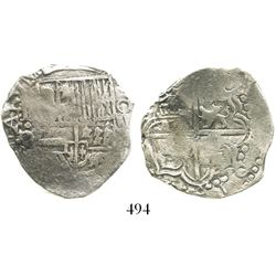 Potosi, Bolivia, cob 4 reales, Philip III, assayer Q, Grade 2.