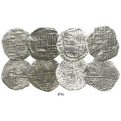 Lot of 4 Potosi, Bolivia, cob 4 reales, Philip III, assayer T or not visible, three Grade 1 and one