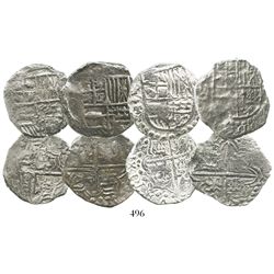 Lot of 4 Potosi, Bolivia, cob 4 reales, Philip III, assayer T or not visible, three Grade 1 and one 