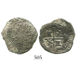 Potosi, Bolivia, cob 2 reales, Philip II, assayer B (5th period), lions on their rumps (rare error),