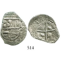Potosi, Bolivia, cob 2 reales, dated "1612" (1621), assayer not visible (T), Grade 2, rare.