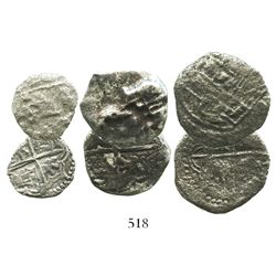 Lot of 3 Potosi, Bolivia, cob minors (4R and 2R), Philip III, Grade 4, one certificate missing.