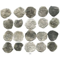 Lot of 10 Potosi, Bolivia, cob 4 reales, Philip III, various assayers (where visible), mostly Grade 