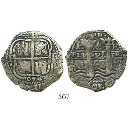 Potosi, Bolivia, cob 4 reales, 1654E.