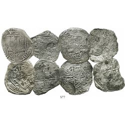 Lot of 4 Potosi, Bolivia, cob 8 reales, Philip IV, assayers O and E (where visible), all with counte
