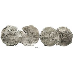 Lot of 2 Potosi, Bolivia, cob 8 reales, Charles II, assayer E (ca. 1670), dates not visible.