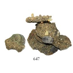 Clump of about 10 Lima, Peru, and/or Potosi, Bolivia, cob 2R and 1R with encrustation (as found), on
