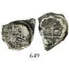 Image 1 : Small clump of three Potosi, Bolivia, cob 1R, one dated 1673( E).