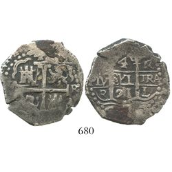 Lima, Peru, cob 4 reales, 1691R, very rare.