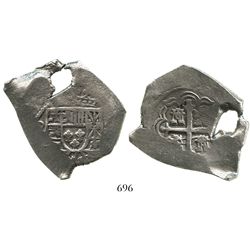 Mexico City, Mexico, cob 8 reales, (171)5(J), very odd shape (natural hole).