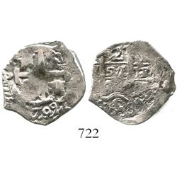 Potosi, Bolivia, cob 2 reales, 1709(Y), rare.