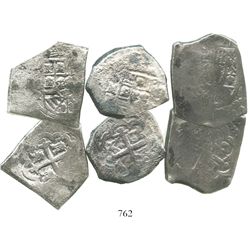 Lot of 3 Mexico City, Mexico, cob 8 reales, Philip V, assayers not visible.