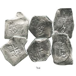 Lot of 3 Mexico City, Mexico, cob 8 reales, Philip V, assayers not visible.