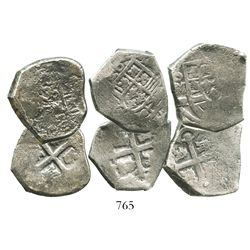 Lot of 3 Mexico City, Mexico, cob 4 reales, Philip V, assayer R where visible.