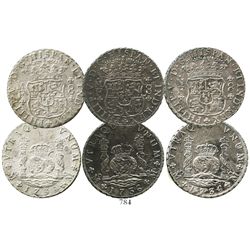 Lot of 3 Mexico City, Mexico, pillar 8 reales, Philip V, all 1736MF.
