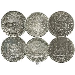 Lot of 3 Mexico City, Mexico, pillar 8 reales, Philip V, dated 1735, 1736 and 1737, assayer MF.