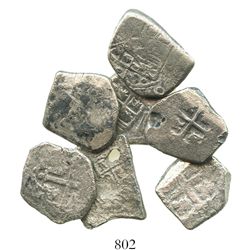 Lot of 7 Mexico City, Mexico, cob 2R of Philip V, assayers not visible, one with 1731 date.