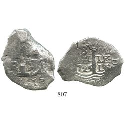 Lima, Peru, cob 8 reales, 1725M, Louis I, rare.