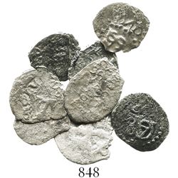 Lot of 8 Lima, Peru, and Potosi, Bolivia, cob 1/2R, various dates (where visible).