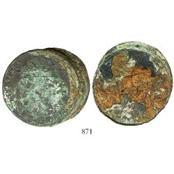 Clump of two Mexico City, Mexico, bust 8 reales, Charles III, 1783FF, encrusted as found.
