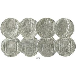Lot of 4 Mexico City, Mexico, bust 8 reales, Charles III, dates not visible, encapsulated NGC El Caz