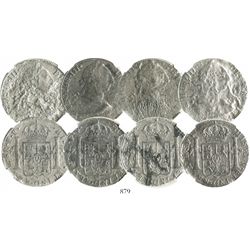 Lot of 4 Mexico City, Mexico, bust 8 reales, Charles III, dates not visible, encapsulated NGC El Caz