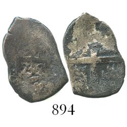 Lima, Peru, cob 1 real, 1752R, rare final year of Lima cobs.