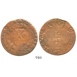 Lisbon, Portugal, copper 10 reis, Joao V, 17(?)4.