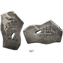 Mexico City, Mexico, cob 8 reales, Philip V, assayer not visible, small natural bubble-hole.
