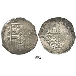 Mexico City, Mexico, cob 4 reales, Philip II, assayer F below oM mintmark to left.