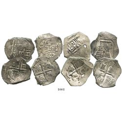 Lot of 4 Mexico City, Mexico, cob 4 reales, Philip IV, assayer P (where visible), with chopmarks and