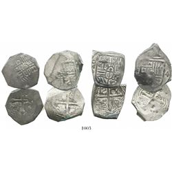 Lot of 4 Mexico City, Mexico, cob 4 reales, Philip IV, assayer P (where visible), with chopmarks and