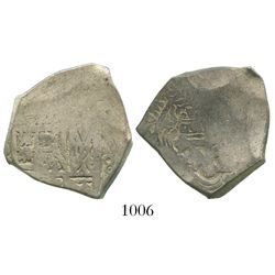 Mexico City, Mexico, cob 4 reales, Charles II, obverse struck with 8R die, rare.