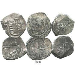 Lot of 3 Mexico City, Mexico, cob 4 reales of Philip III, IV and V, assayers F, P and J respectively