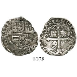 Mexico City, Mexico, cob 1 real, Philip II, assayer O to right, mintmark oM to left.