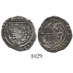 Mexico City, Mexico, cob 1 real, Philip II, assayer O to right, mintmark oM to left.