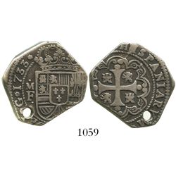 Mexico City, Mexico, klippe 4 reales, 1733MF.