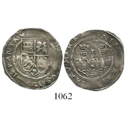Lima, Peru, cob 1 real, Philip II, assayer Rincon, motto as PL-VSV-TR above dot, legends as HISPANIA