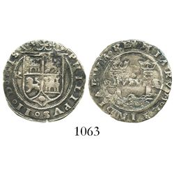 Lima, Peru, 1 real, Philip II, assayer Rincon, motto as PL-VSVL-T below dot, legends with HIS / NIAR