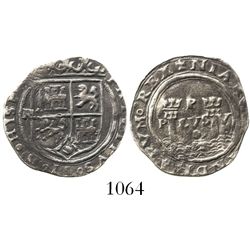 Lima, Peru, 1 real, Philip II, assayer Rincon, motto as P-LVS-V above dot, legends ending in HISPA a