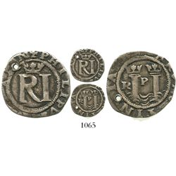 Lima, Peru, cob 1/2 real, Philip II, assayer Rincon, legends ending in -SPAN and -RVM.