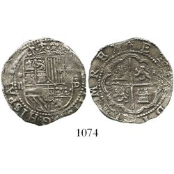 Lima, Peru, cob 2 reales, Philip II, assayer Diego de la Torre, *-ii to left and P-oD to right.