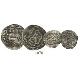 Lot of two Lima, Peru, small silver cobs of Philip II, assayer Diego de la Torre: 1R, *-I to left, P